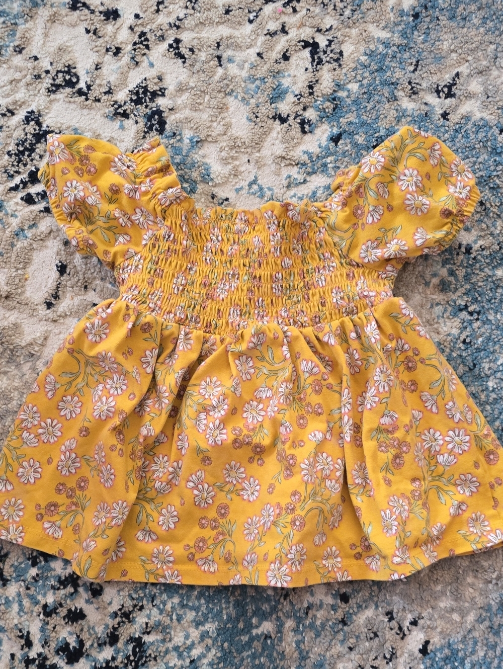 Cynthia Rowley Yellow Floral Smocked Puff-Sleeve Kids Top